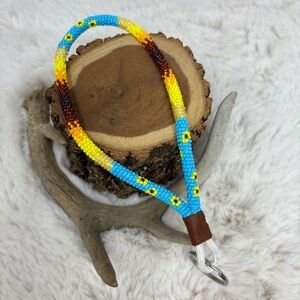 Native American bead wrapped wristlet Keychain